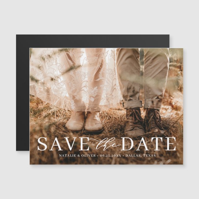 Modern Love Mix Typography Photo Save the Date Magnetic Invitation (Front/Back)