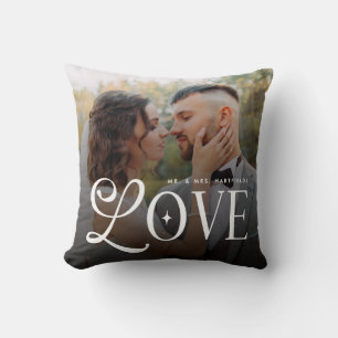 Modern Love Mr Mrs Wedding Photo Couples Monogram Throw Pillow