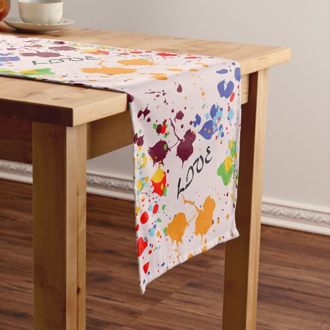 Modern Love Paint Drops Colourful Spring  Medium Table Runner (In Situ)
