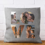Modern LOVE Photo Collage Cutout Valentine's Day Throw Pillow<br><div class="desc">EVERY DAY I LOVE YOU MORE. Great gift for Valentine's Day,  Anniversaries or for Newlyweds: This modern photo collage pillow is easy to customize with your 4 favourite photos inside the minimalist LOVE cutout typography design. This is the rustic farmhouse linen version.</div>