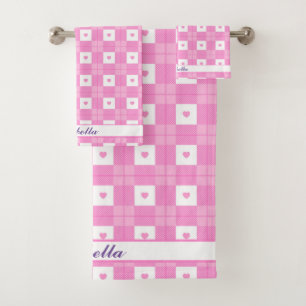 Modern Love Plaid Pink Heart Collection Bath Towel Set