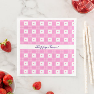 Modern Love Plaid Pink Heart Collection Napkin