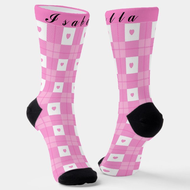 Modern Love Plaid Pink Heart Collection Socks (Angled)