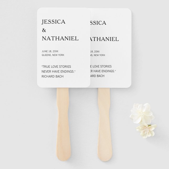 Modern Love Quote Black & White Wedding Hand Fan (Front and Back)