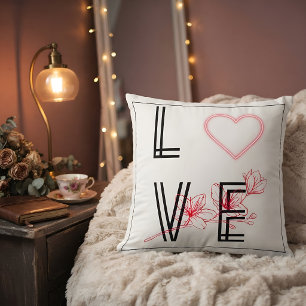 Modern Love Red Floral Heart Romantic Gift Throw Pillow