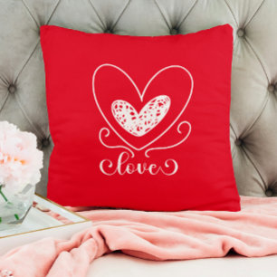 Modern Love Red Heart Happy Valentines Day Gift Throw Pillow