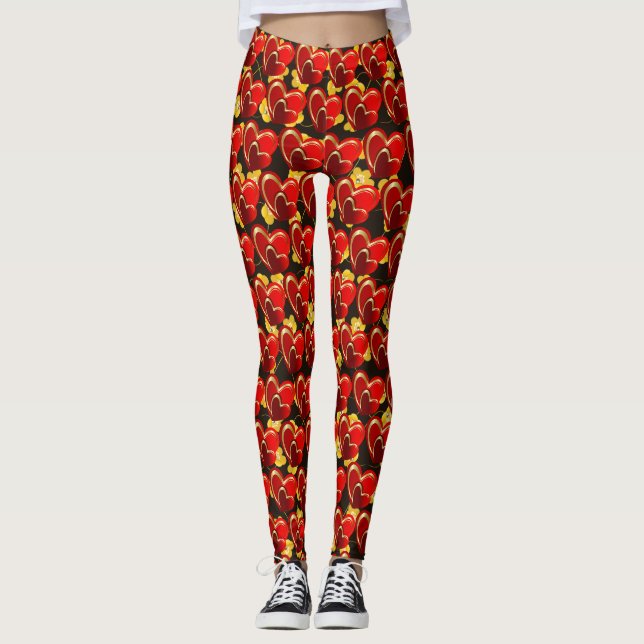 Modern Love Red Hearts Girlfriend Birthday Gift Leggings (Front)
