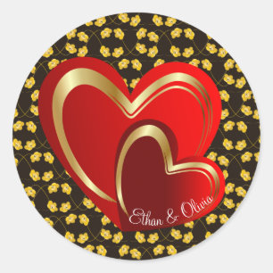 Modern Love Red Hearts Personalized Wedding Classic Round Sticker