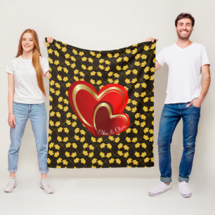 Modern Love Red Hearts Personalized Wedding Gift Fleece Blanket