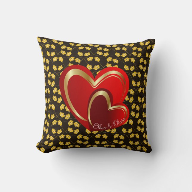 Modern Love Red Hearts Personalized Wedding Gift Throw Pillow (Front)