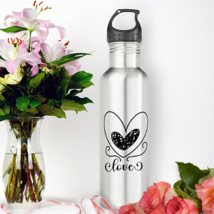 Modern Love Script Hearts Cute Valentines Day Gift 710 Ml Water Bottle