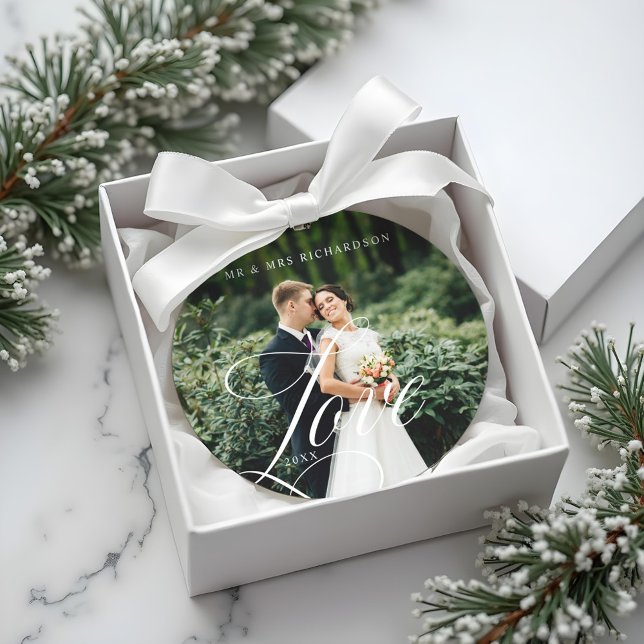 Modern Love Script Newlyted Full Photo Keepsaké (Modern Love Script Newlywed Full Photo Keepsake Ornament)