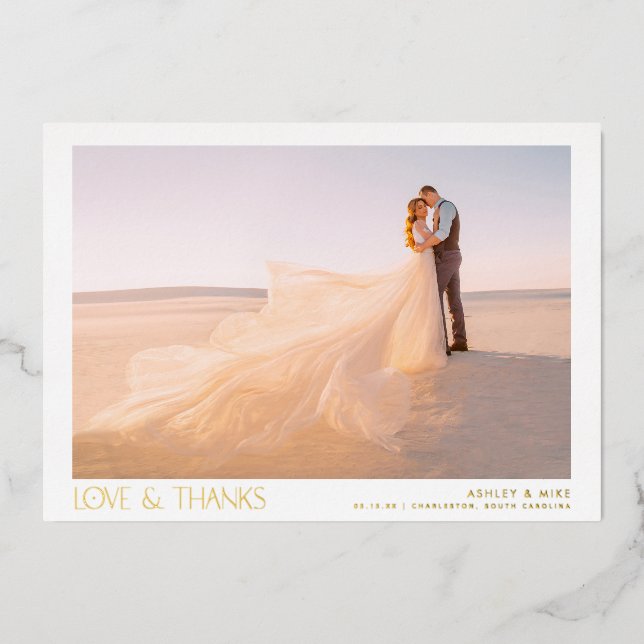 Modern Love & Thanks 2 Photo Wedding Thank You (Front)
