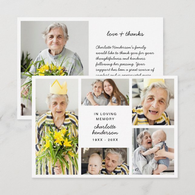 Modern Love & Thanks 6-Photo Sympathy Thank You Card (Front/Back)