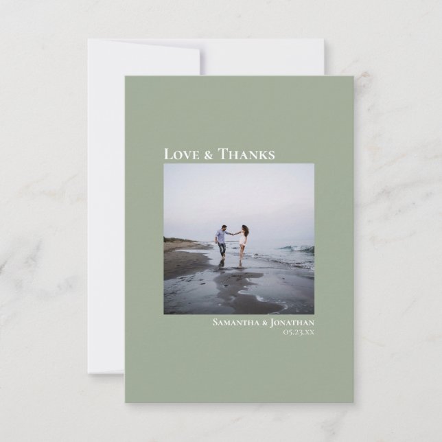 Modern Love & Thanks Sage Green Photo Card (Front)
