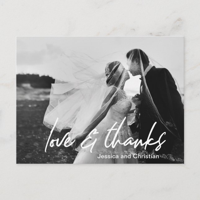 Modern Love & thanks Wedding Photo thank you Postcard (Front)