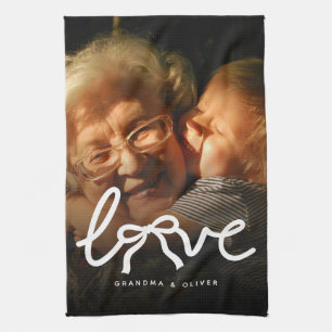 Modern Love Typography Grandma Custom Photo Gift Kitchen Towel