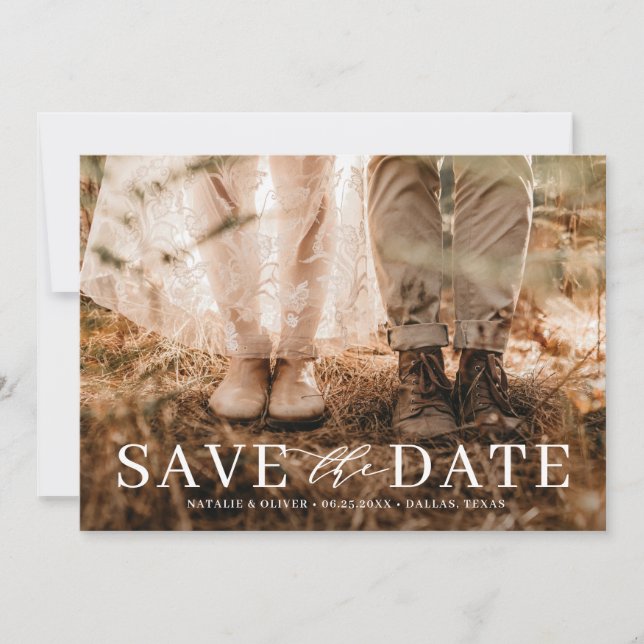Modern Love Typography Overlay Photo Save The Date (Front)