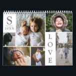 Modern Love White Colour Block Family Photo Collag Calendar<br><div class="desc">Modern Love White and Grey Colour Block Family Photo Collage Christmas & New Year Monthly Calendar - with personalized Love Word, family last name, year, and initial letter, all arranged in an elegant grid layout. This modern and sleek design displays 6 of your own pictures beautifully on the cover, 6...</div>