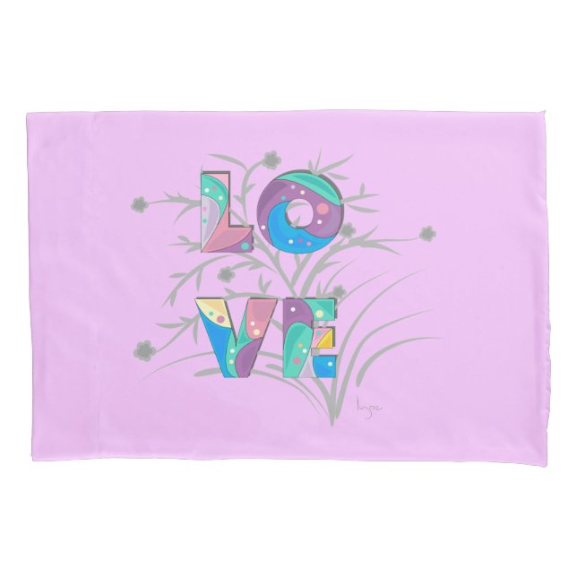 Modern LOVE with Flowers Lilac Cute Pillow Case (Front)