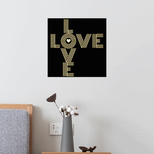 Modern "LOVE" word and heart black Foil Prints (In Situ (Bedroom 2))