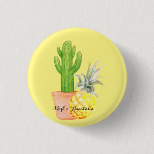 Modern Love Yellow Pineapple and Cactus 1 Inch Round Button