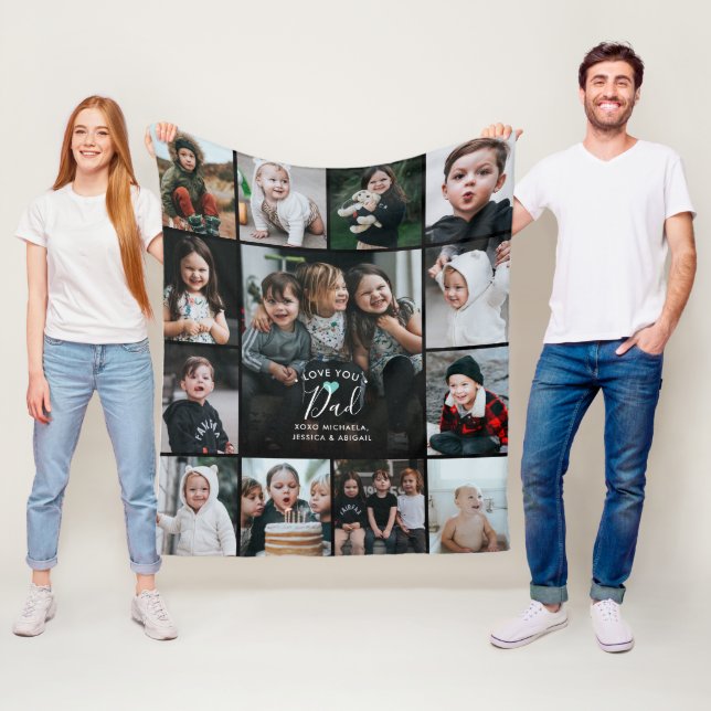 Modern Love You Dad/Daddy/Other Photo Collage Fleece Blanket (In Situ)