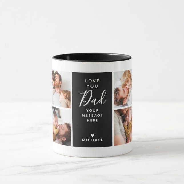 Modern Love You Dad/Papa/Other 8-Photo Collage Mug (Center)