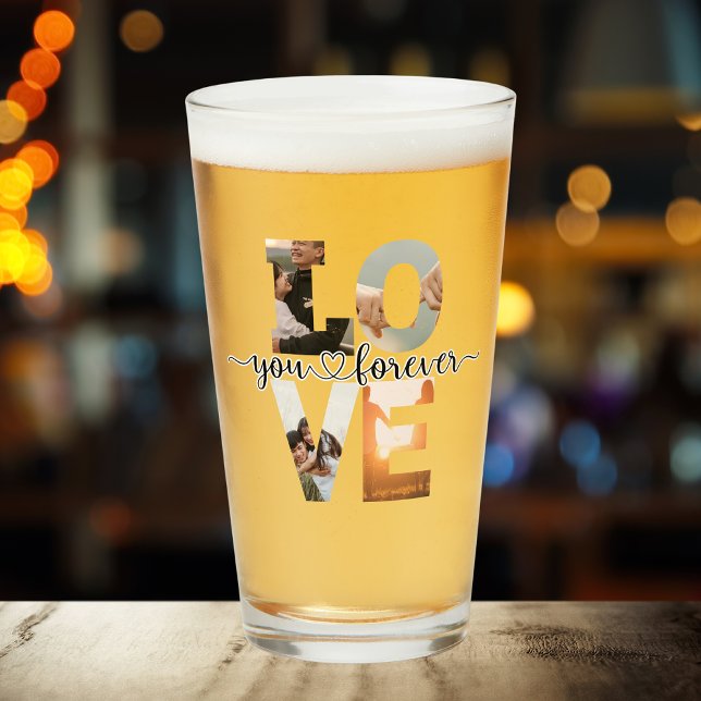Modern Love You Forever Photo Collage Beer  Glass (Creator Uploaded)