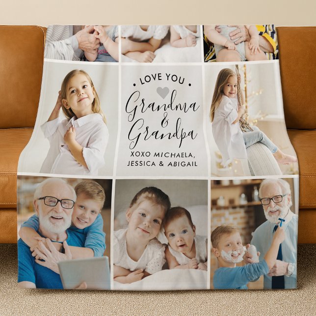 Modern Love You Grandma & Grandpa/Other 8-Photo Fleece Blanket (Creator Uploaded)