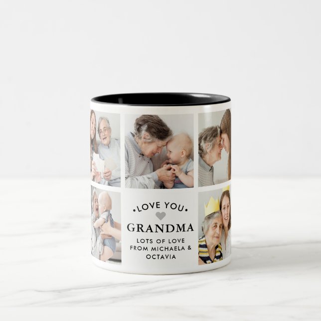 Modern Love You Grandma/Granny/Nana/Other 9-Photo Two-Tone Coffee Mug (Center)