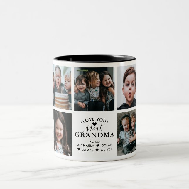 Modern Love You Great Grandma/Nana/Other 9-Photo Two-Tone Coffee Mug (Center)
