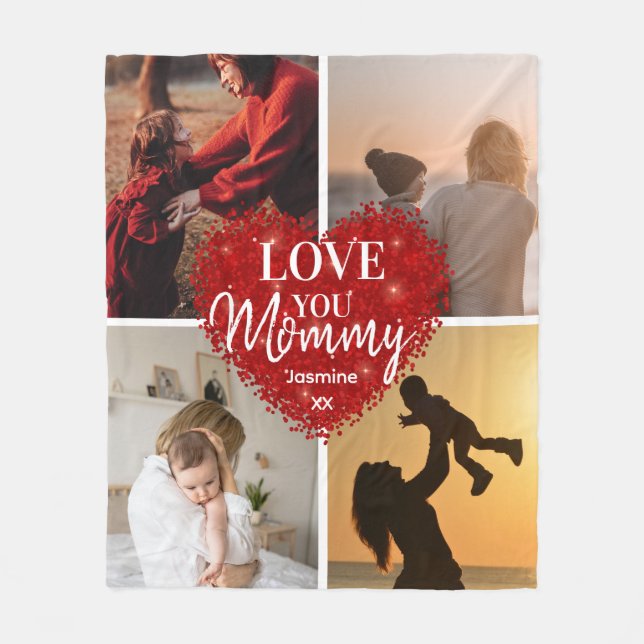 Modern Love You Mom/Mommy/Other Photo Collage  Fleece Blanket (Front)