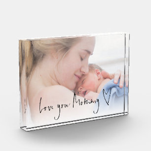 Modern Love You Mommy Script Heart Photo Overlay Block