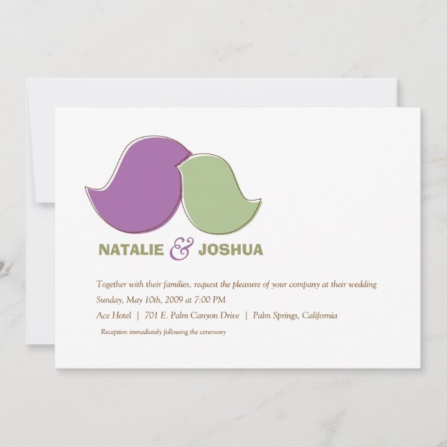 Modern Lovebirds, Sage and Lavender Invitation (Front)