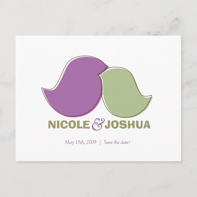 Modern Lovebirds, Save the Date postcard (Front)