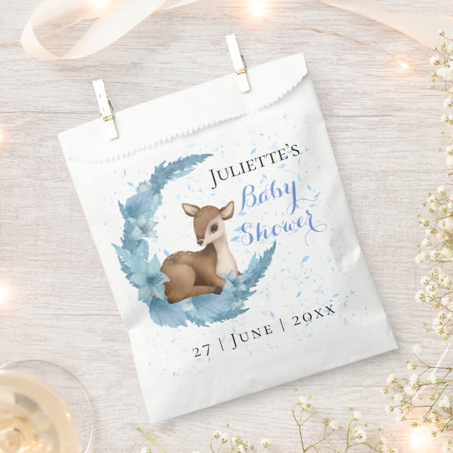 Modern lovely Bambi blue Flowers Dust Baby Shower Favour Bag (Clipped)