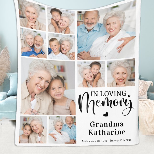Modern Loving Memory 10 Photo Collage Memorial Fleece Blanket (Creator Uploaded)