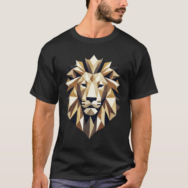 Modern Low-Poly Geometric Lion Head T-Shirt (Front)