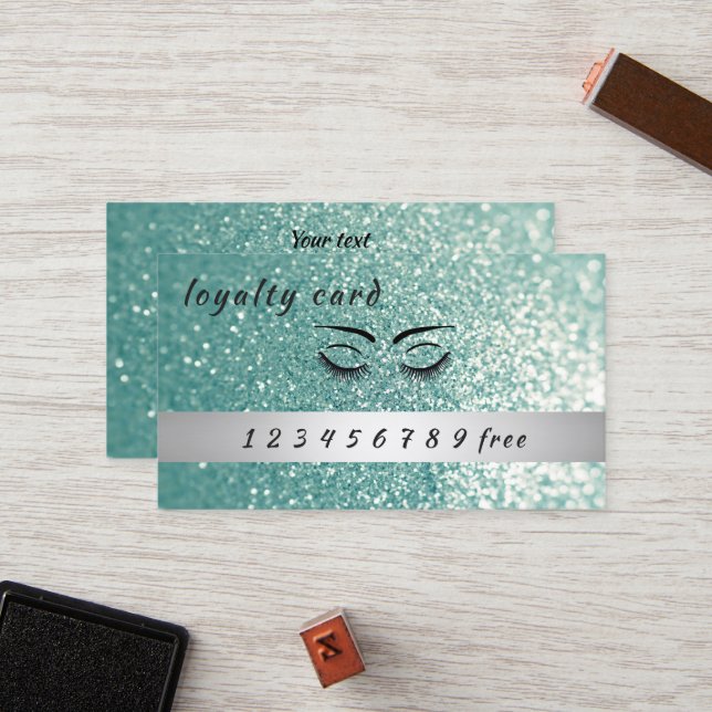 Modern loyalty card  glittery eyelashes & eyebrows (Front/Back In Situ)