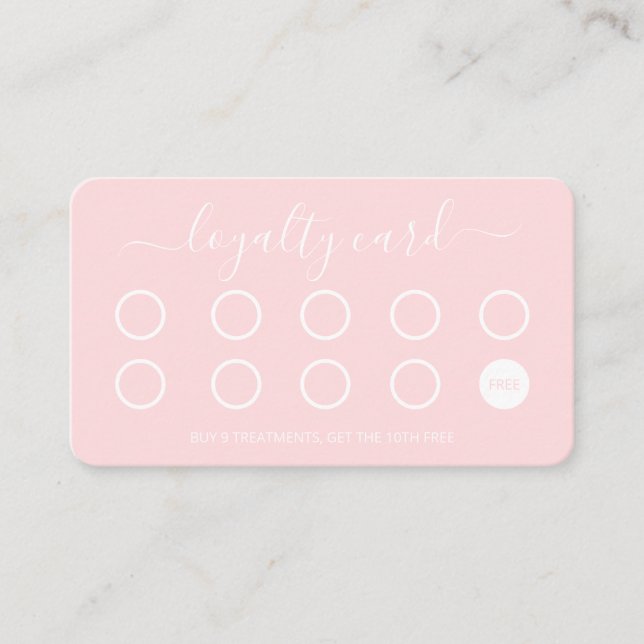 Modern Loyalty Card Simple Script Pink and White (Front)