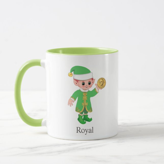 Modern Lucky Elf with Calligraphy & Monogram Mug (Left)