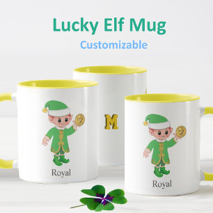 Modern Lucky Elf with Calligraphy & Monogram Mug