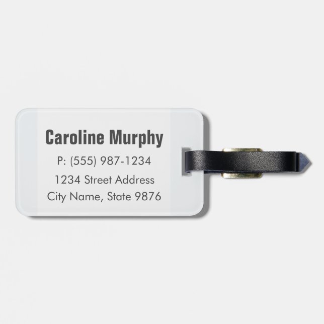 Modern Luggage Tag - Clean Simple, Clear White (Back Horizontal)
