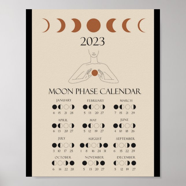 Modern Lunar Cycles Calendar 2023 Moon Phases Post Poster (Front)