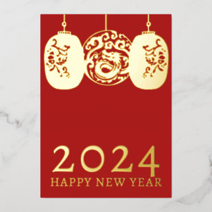 Modern Lunar New Year Gold Dragon Foil Holiday Card