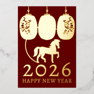 Modern Lunar New Year Gold Horse Foil Holiday Card