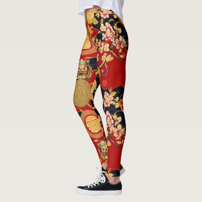 Modern lunar new year modern asian pattern leggings (Left)