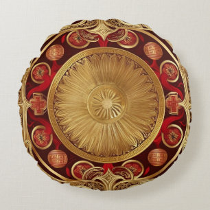 Modern lunar new year modern asian pattern round pillow