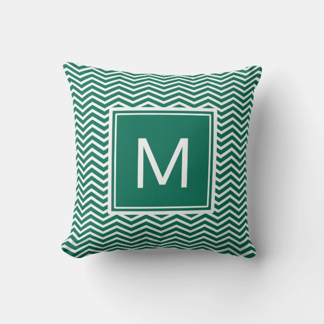 Modern Lush Green Chevrons With Monogram Throw Pillow (Front)